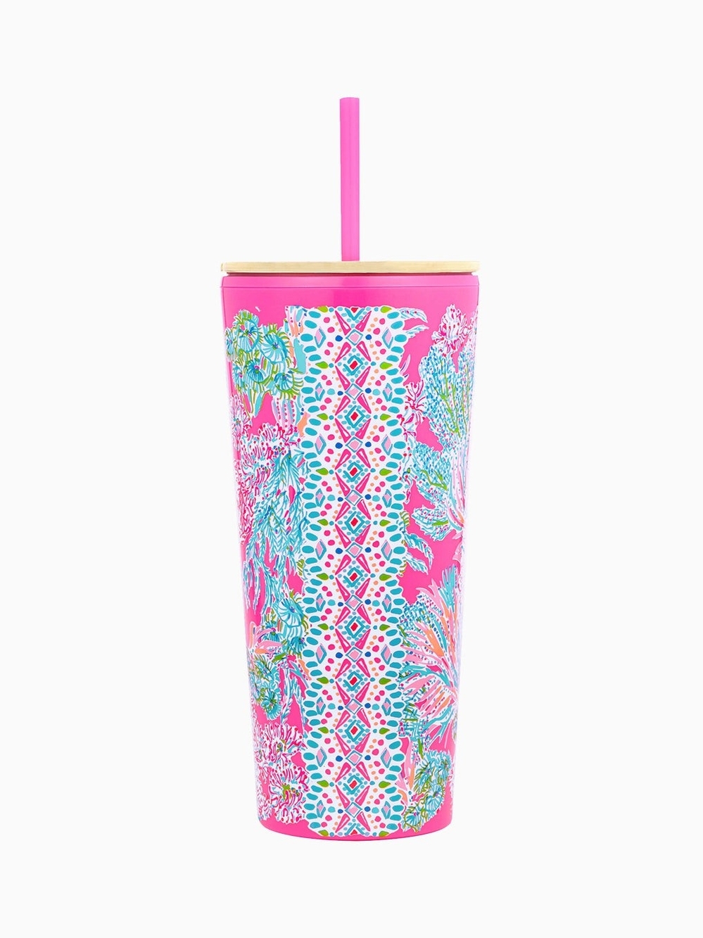 Lilly Pulitzer Tumbler with Straw, 24 oz, Prosecco Pink Seaing Things
